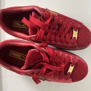 Puma Burgundy Velvet Sneakers with Gold Details